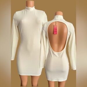 Nasty Gal Ribbed Long Sleeve Backless Bodycon Dress